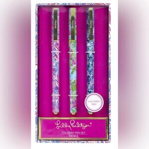 Lilly Pulitzer Colored Pen Set 3 Blue Green and Pink Ink